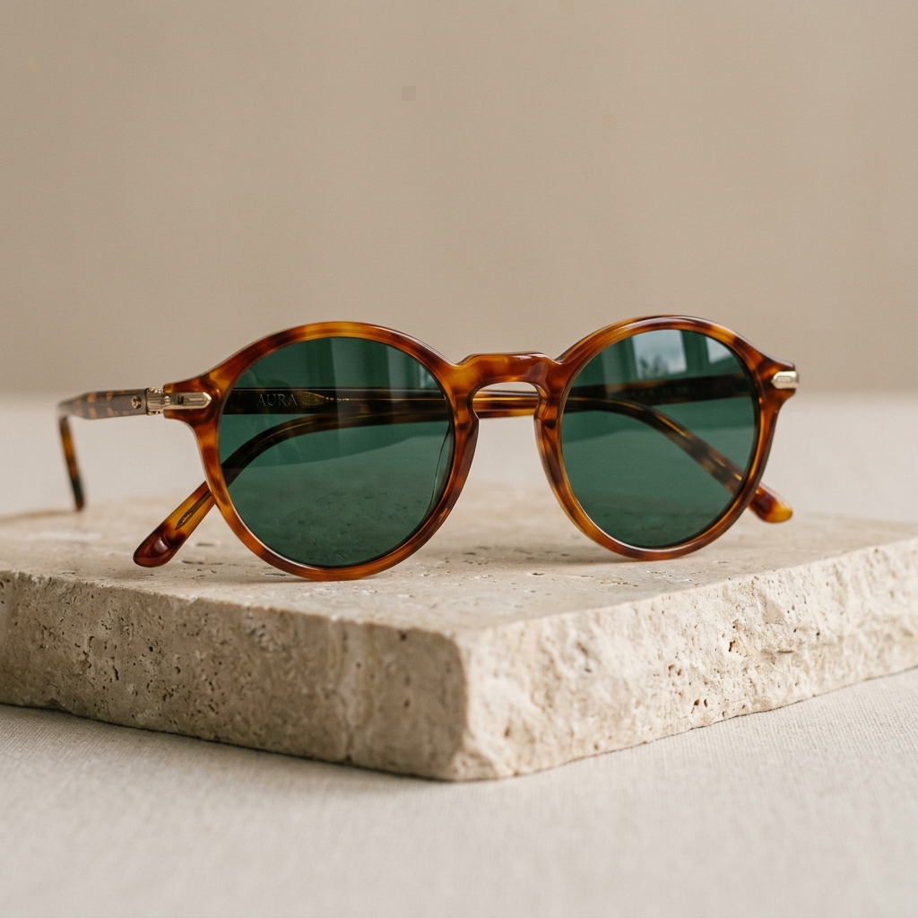 Tortoise Kyoto sunglasses with green polarized lenses