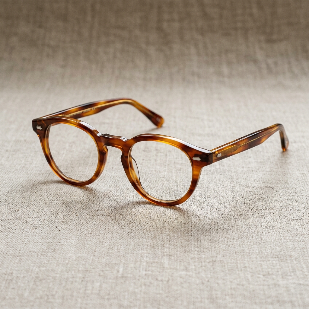 Tortoise Milano optical eyeglasses on folded linen
